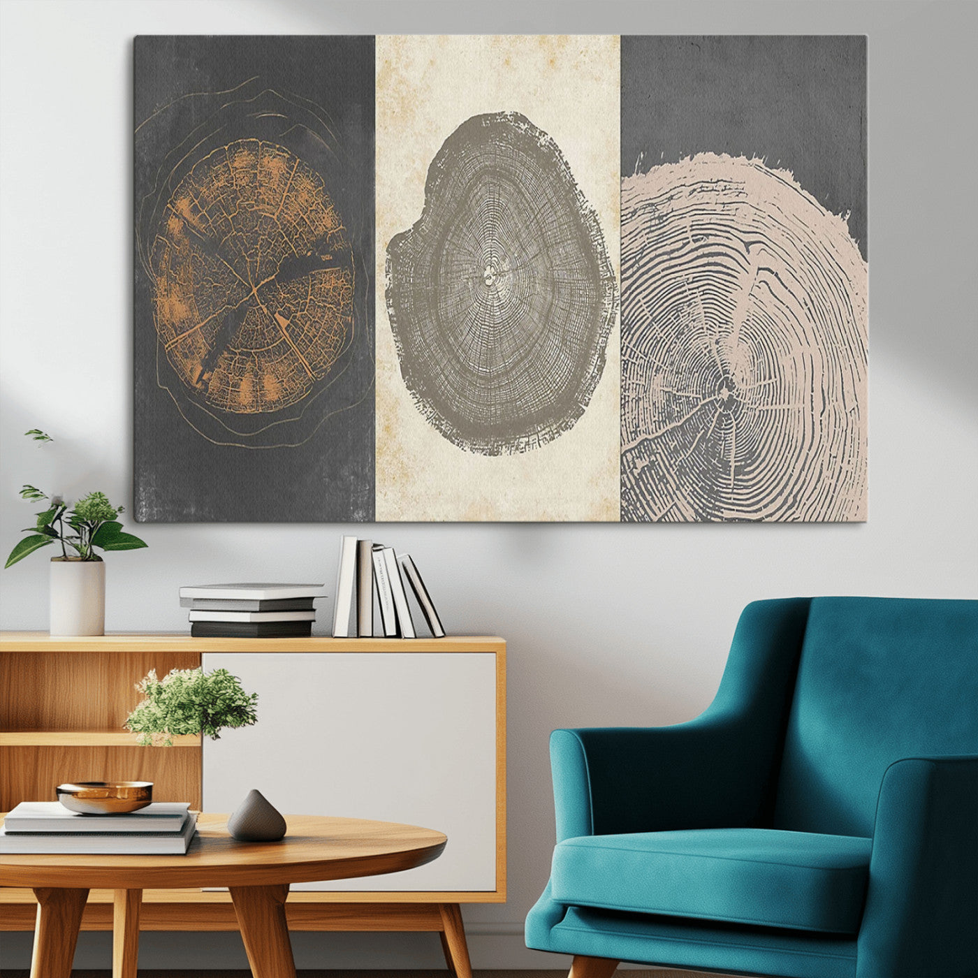 MGV-CV-36X24 - Boho Tree Ring Wall Art, Modern Minimalist Wood Grain Canvas, Tree Slice for Rustic Decor, Farmhouse Decor Giclee Canvas Print, Tree Ring Canvas Set