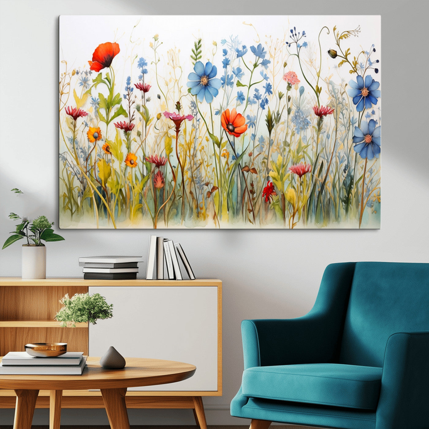 MGV-CV-36X24 - Colorful Wildflower Canvas Wall Art - Vibrant Floral Botanical Print, Bright Nature Decor for Living Room, Large 3 Panel Set, Ready to Hang