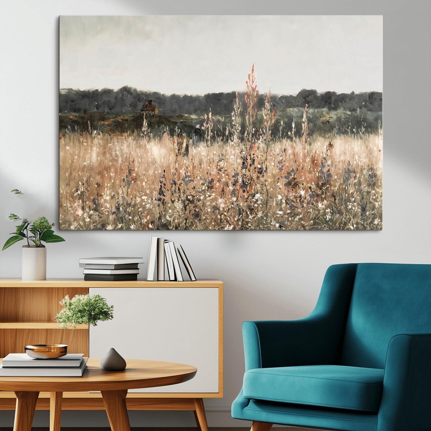 MGV-CV-36X24 - Abstract Wildflower Art Field Landscape Oil Painting Print, Country Field Wall Art - Framed Ready to Hang