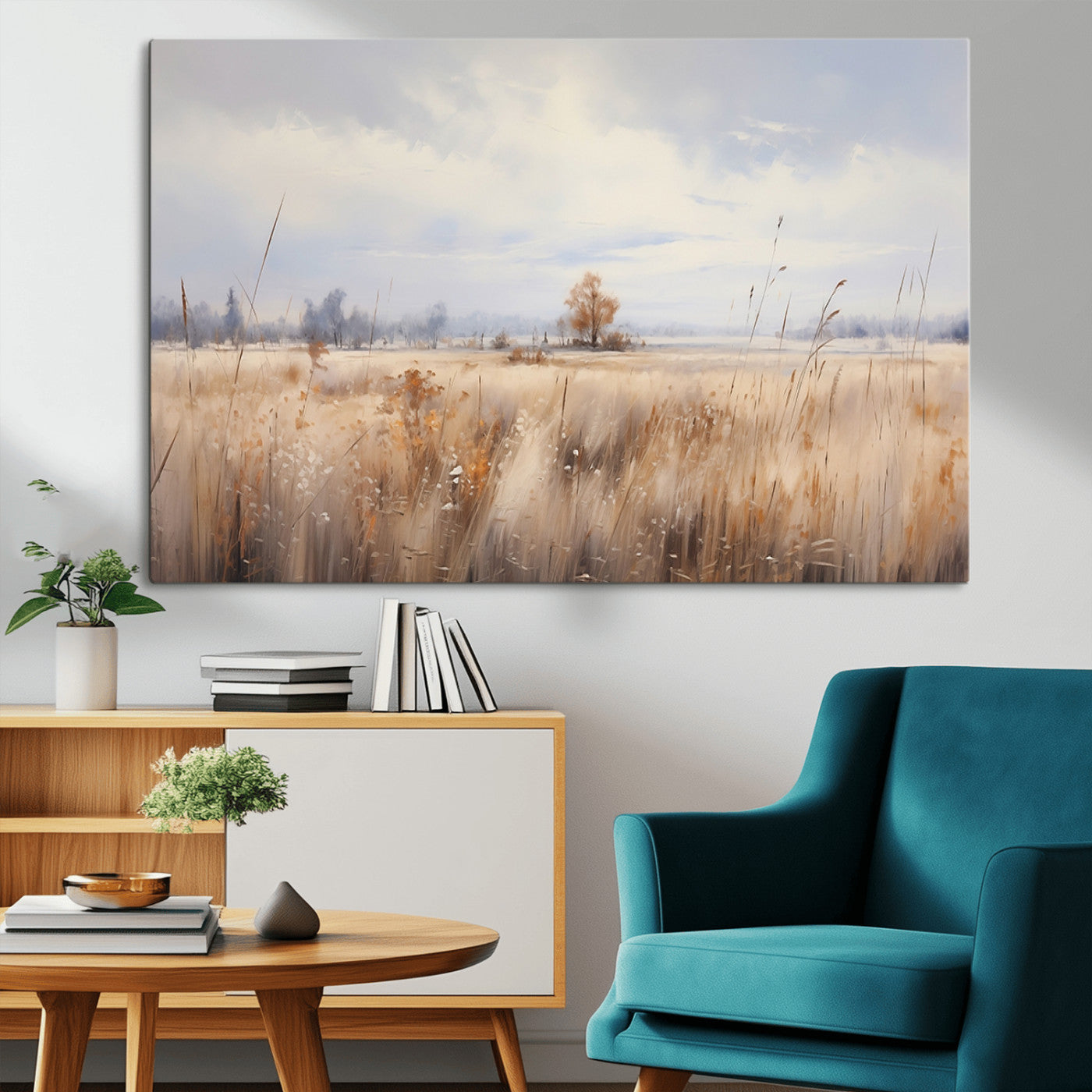 MGV-CV-36X24 - Golden Fields Canvas Wall Art Print – Serene Landscape of Nature’s Tranquility in Minimalist for Farmhouse Decor