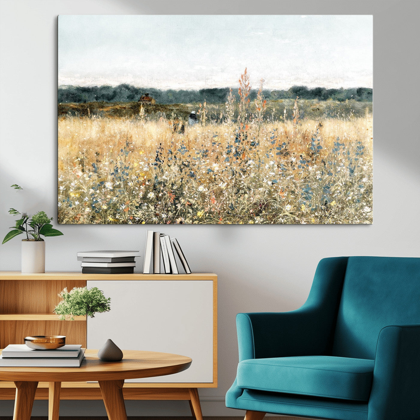 MGV-CV-36X24 - Wildflower Field Wall Art Canvas | Nature-Inspired Landscape Canvas Print for Living Room or Office | Rustic Floral Decor