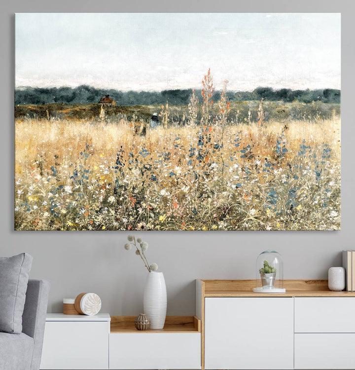 The Wildflower Field Wall Art adds a rustic touch to the space.