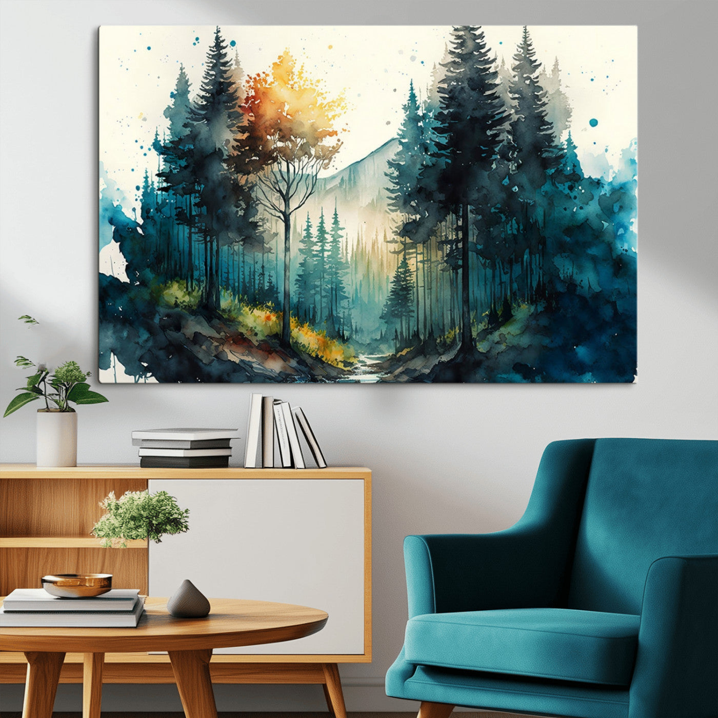 MGV-CV-36X24 - Watercolor Trees Forest Abstract Wall Art Canvas Print