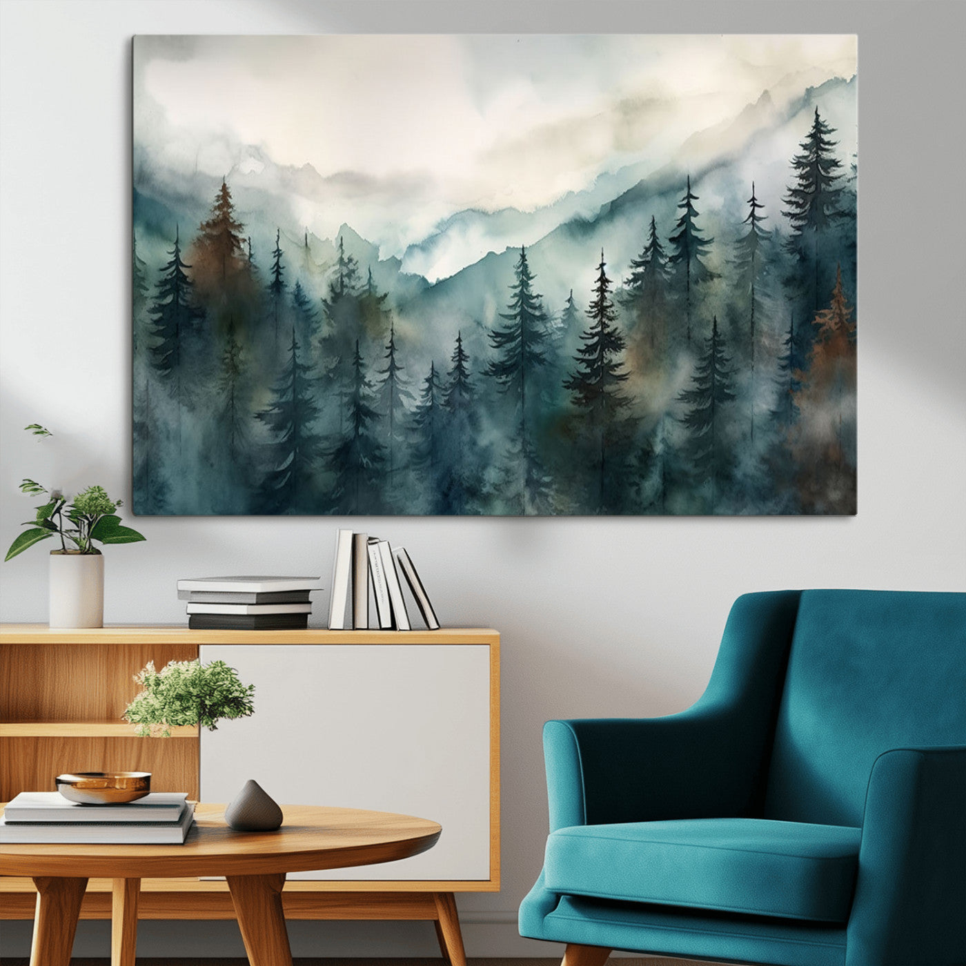 48468-MGV-CV-36X24-Serenity Forest Wall Art Canvas | Foggy Mountain Landscape Canvas Print for Living Room or Office | Nature-Inspired Woodland Decor