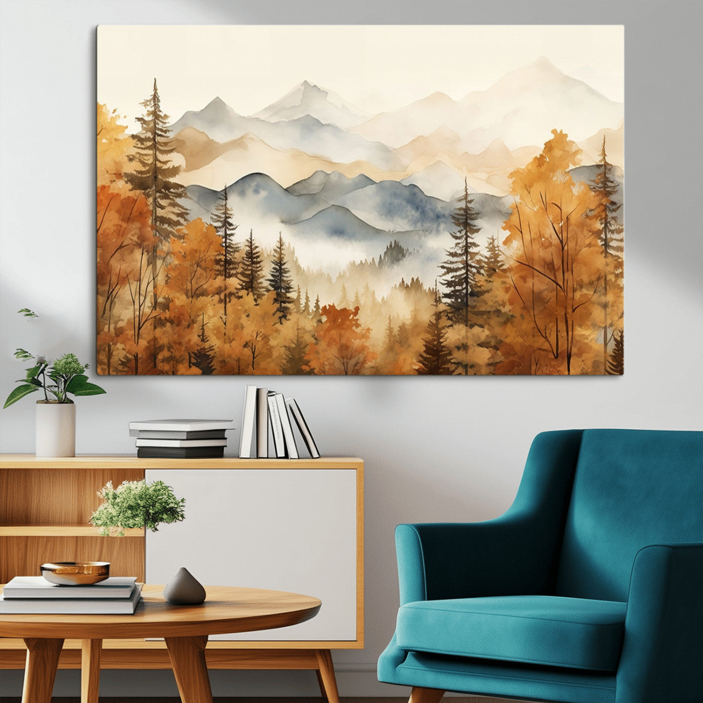 MGV-CV-36X24 - Golden Autumn Forest Wall Art | Mountain Landscape Canvas Print for Living Room or Bedroom | Large Wall Decor with Nature-Inspired Design