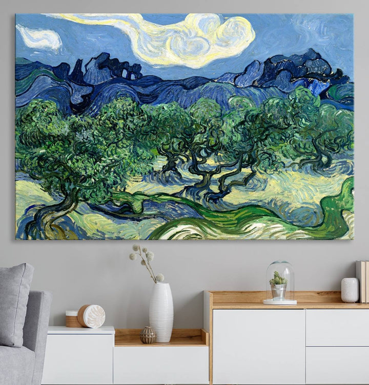 A museum-quality Olive Trees Van Gogh wall art canvas print, ready to hang.