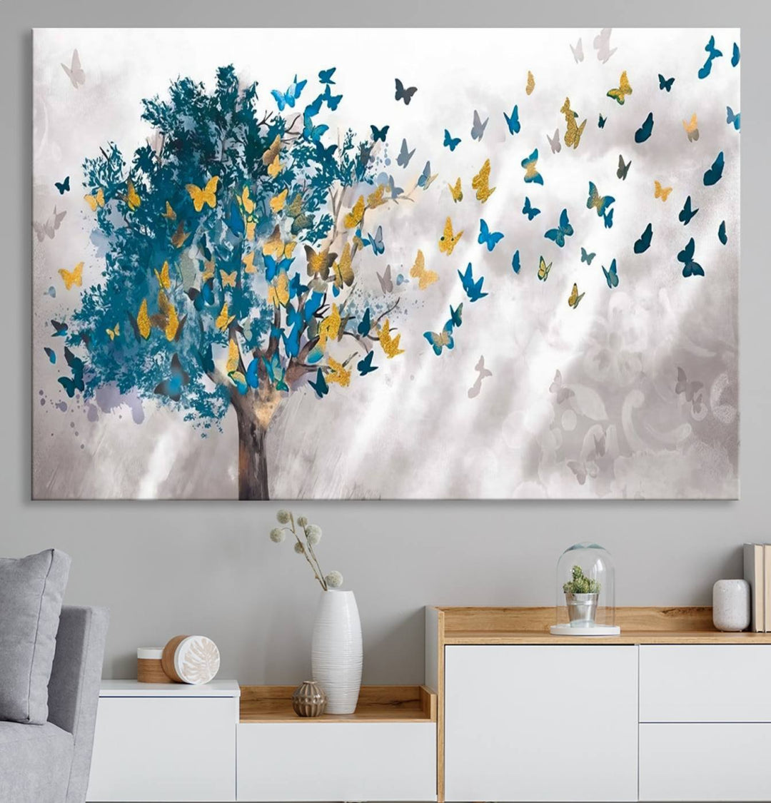 The modern dining room features Tree Butterfly Abstract Wall Art, adding a touch of nature-inspired decor.