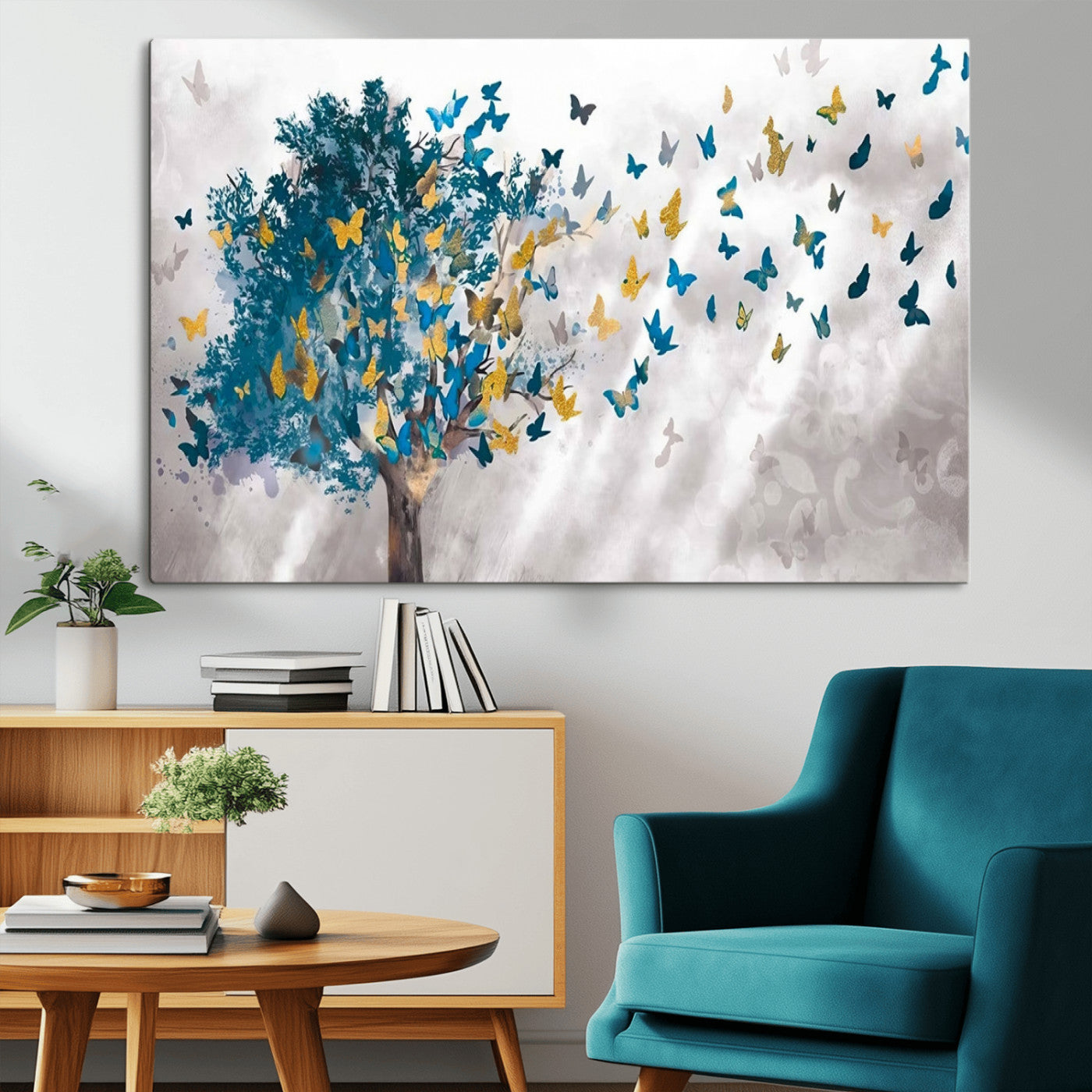 MGV-CV-36X24 - Tree Butterfly Abstract Tree and Butterfly Wall Art Canvas Print