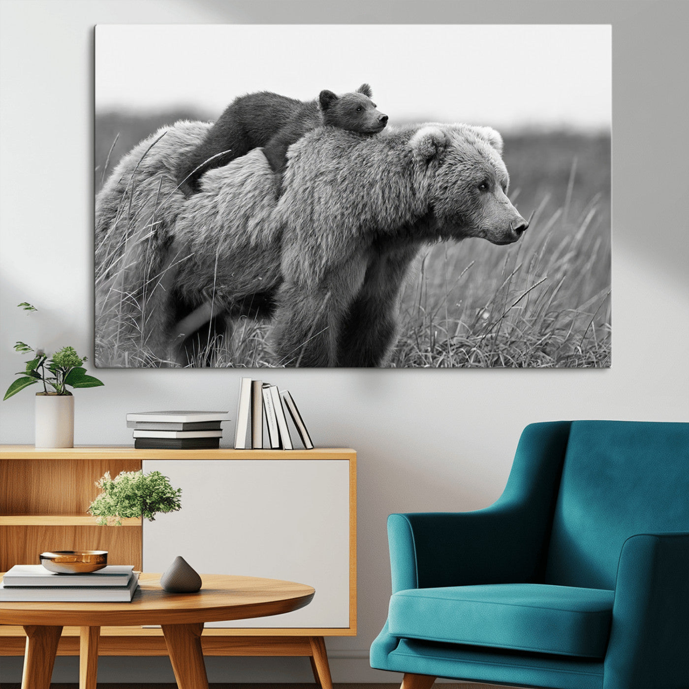 MGV-CV-36X24 - Bear and Cub Wall Art Canvas | 399 Bear Cub Wildlife-Inspired Animal Art for Living Room or Office | Grizzly Bear Print of Photography