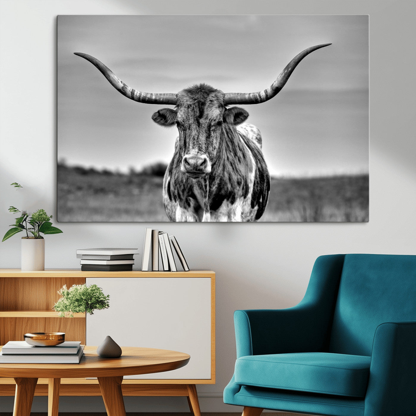 MGV-CV-36X24 - Texas Longhorn Cpw Wall Art, Texas Longhorn Canvas, Cattle Canvas Print