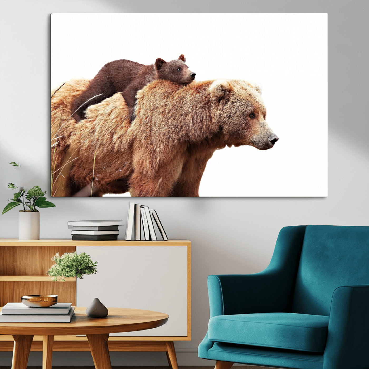 MGV-CV-36X24 - Mother and Baby Bear Canvas Wall Art - Adorable Wildlife Animal Print, Cozy Rustic Decor for Living Room,