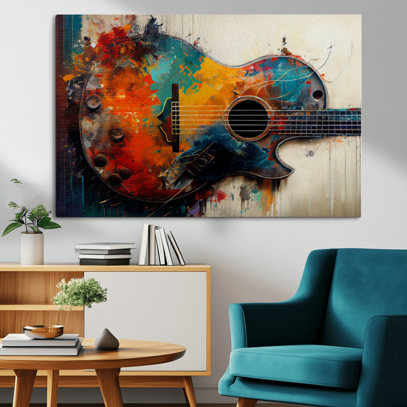 MGV-CV-36X24 - Abstract Guitar Wall Art Canvas | Vibrant Music-Inspired Art for Living Room or Studio | Colorful Music Decor Canvas Print