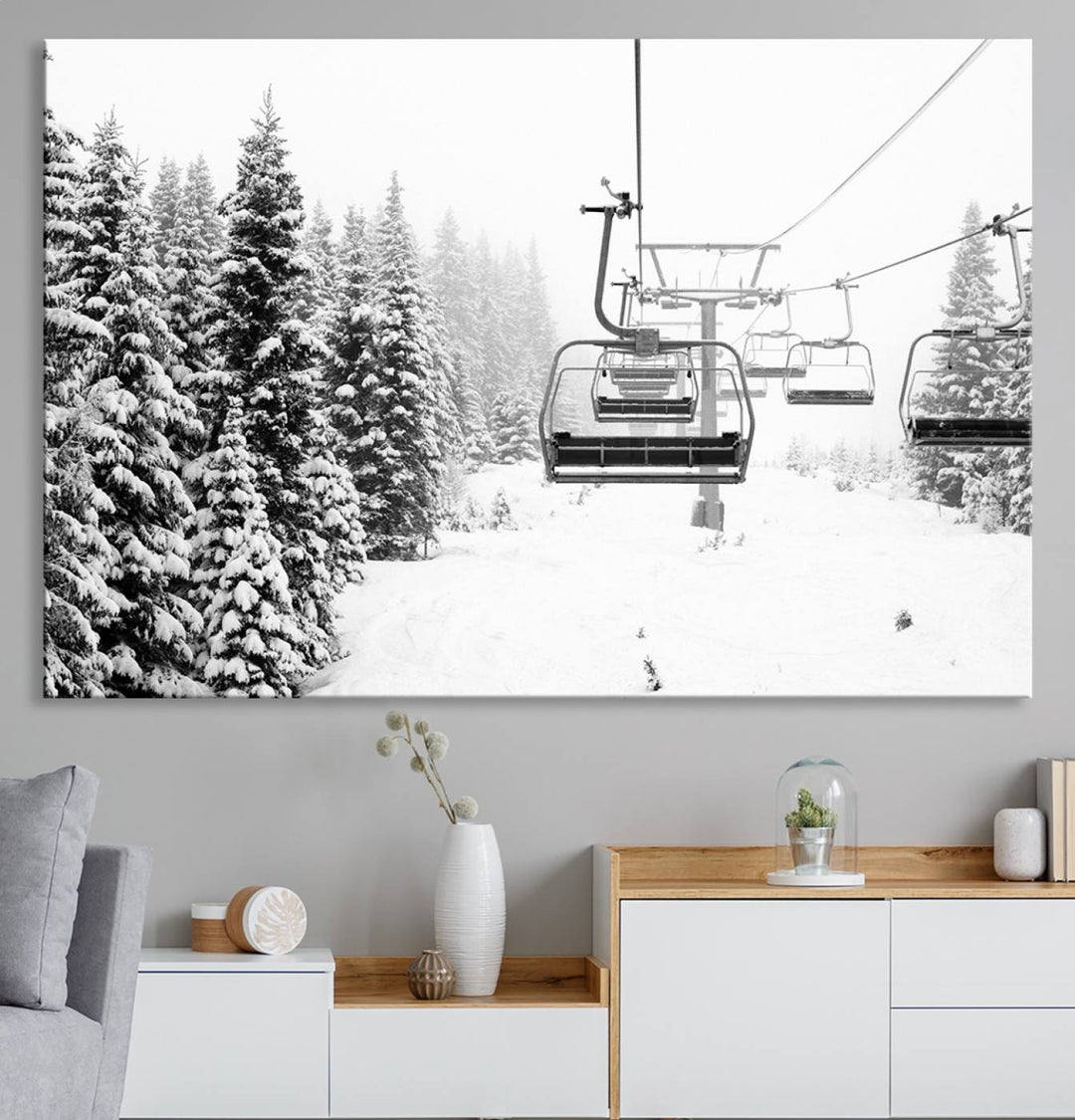 The winter decor features a Ski Lift Wall Art Canvas Print.