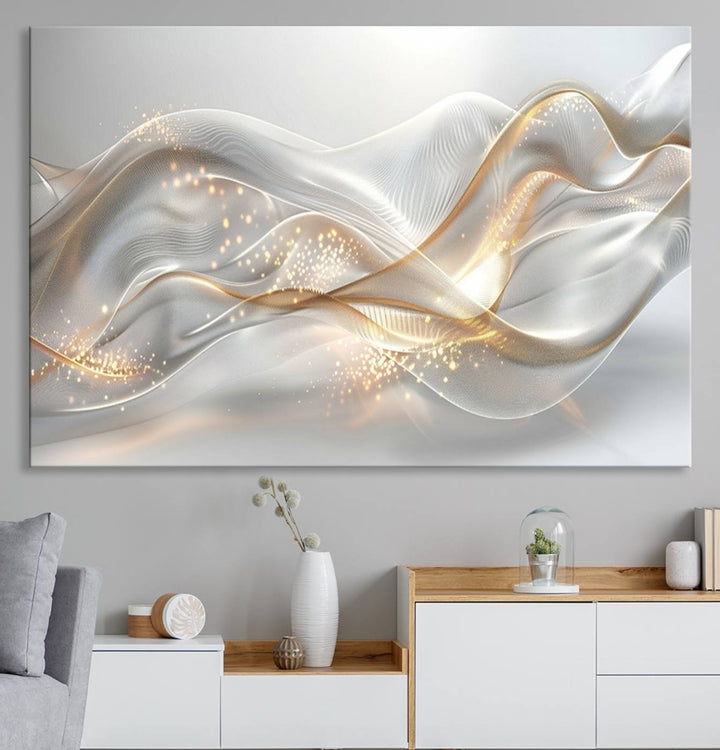 The Abstract Art Grey and Gold Lines Wall Art is a standout piece.