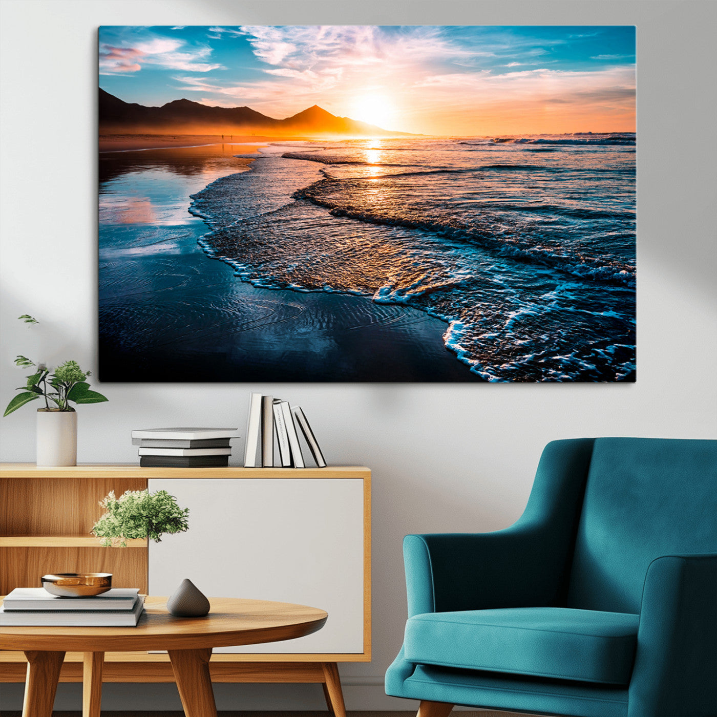 MGV-CV-36X24 - Sunset Beach Ocean Canvas Wall Art – Tranquil Ocean Reflections at Dusk – Ready to Hang