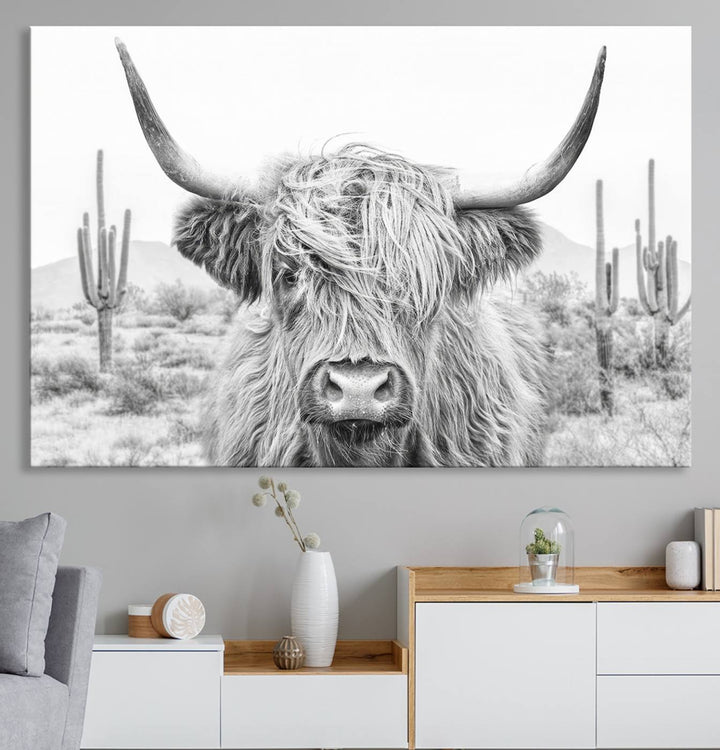 Enhance your kitchen with the Rustic Charm Cow Longhorn Bighorn Wall Art Canvas Print.