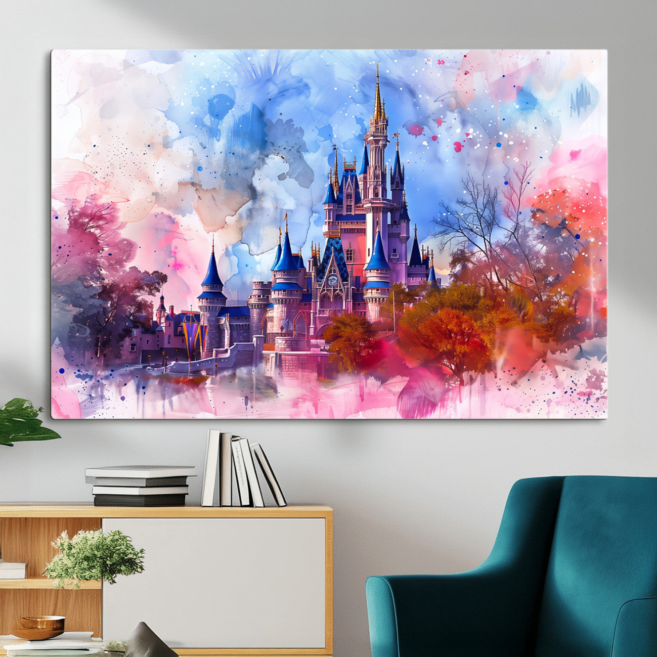 58662-MGV-CV-36X24 - Disney Wall Art: Dreamy Watercolor Cinderella Castle Canvas Print