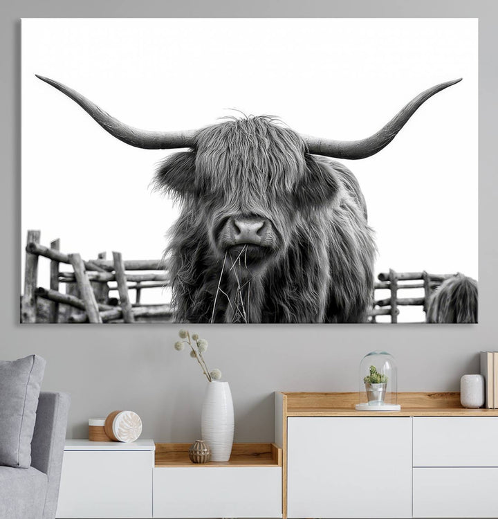 The Bighorn Cow Wall Art adds rustic charm to the space.