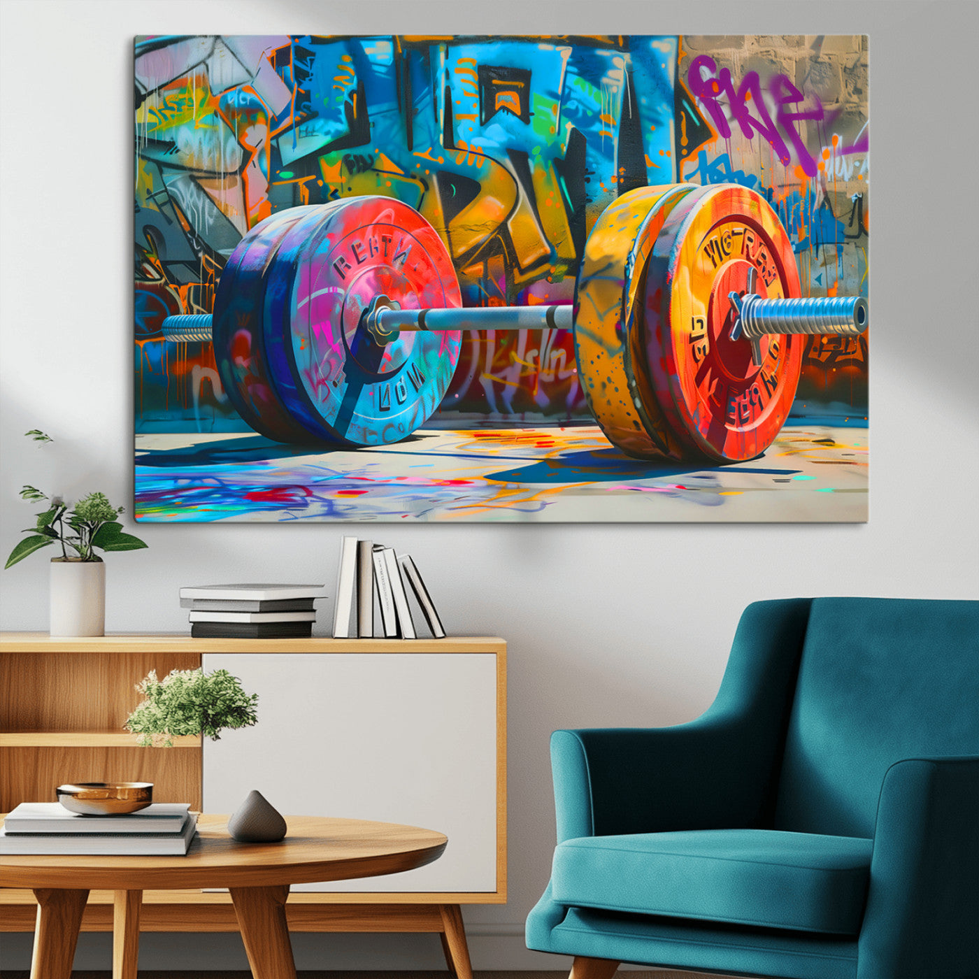 MGV-CV-36X24 - Fitness Gym Barbell Graffiti Wall Art Canvas Print