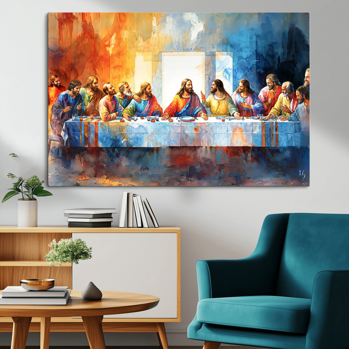MGV-CV-36X24 - Abstract Waterolor The Last Supper Wall Art