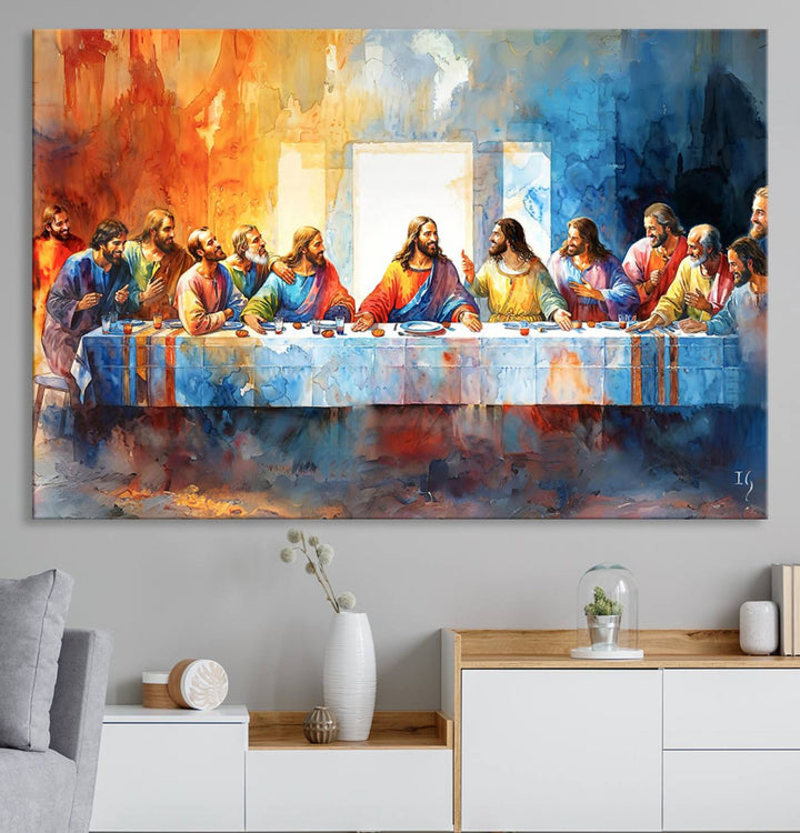 The Abstract Watercolor The Last Supper Wall Art with a gallery finish hangs prominently.