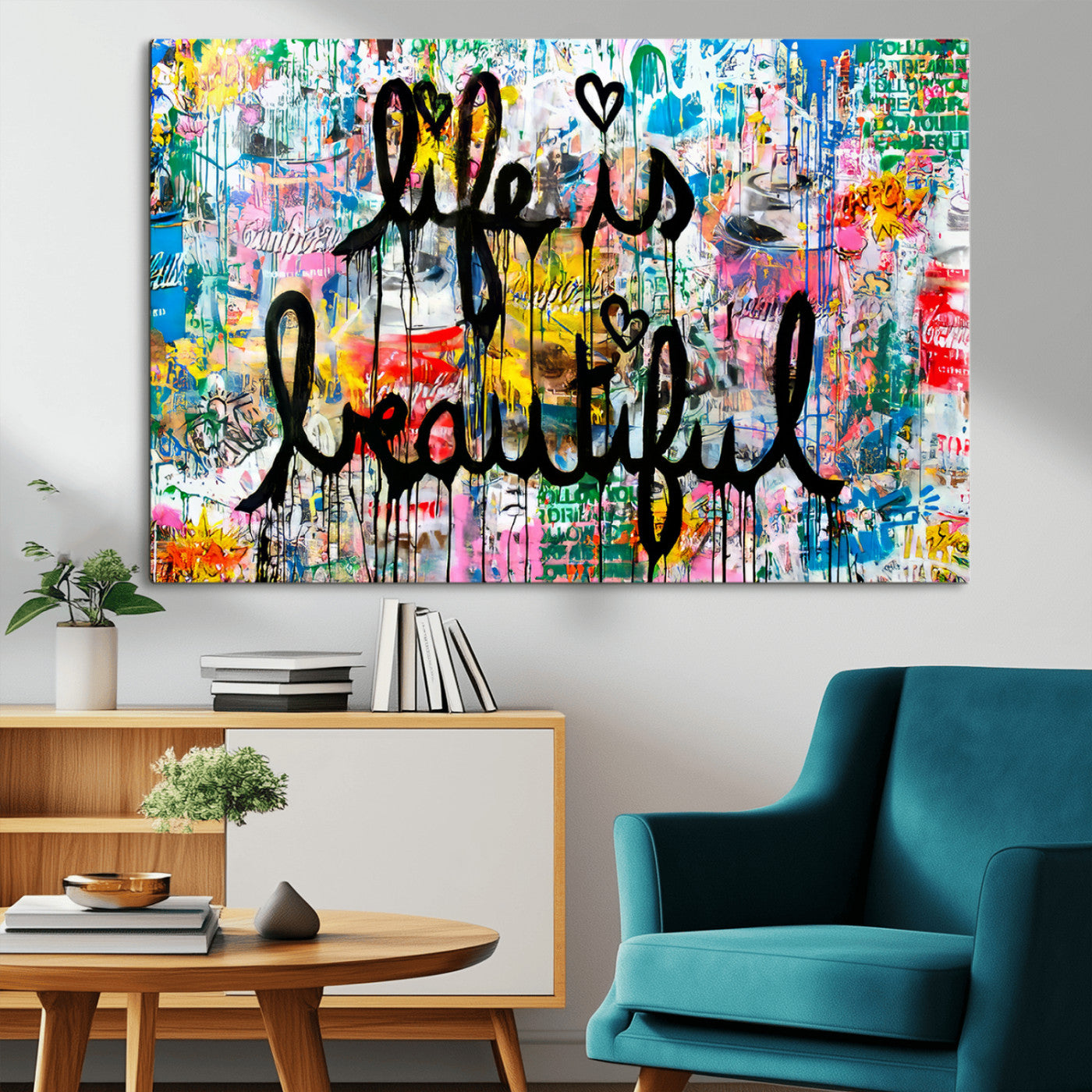 MGV-CV-36X24 - Life Beautiful Wall Art Canvas Print | Graffiti Wall Art Canvas Print