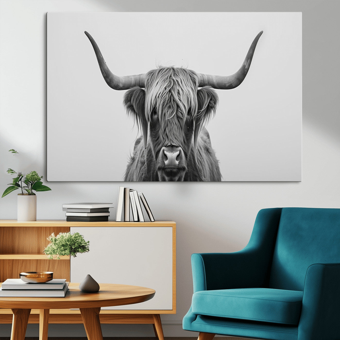MGV-CV-36X24 - Farmhouse Longhorn Wall Art Canvas Print, Longhorn Texas Wall Art Canvas Print