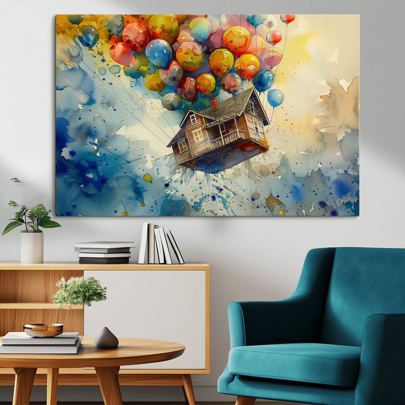 MGV-CV-36X24 - UP-Inspired Floating House with Balloons Canvas Art – Colorful 3-Panel Wall Decor for Living Room,