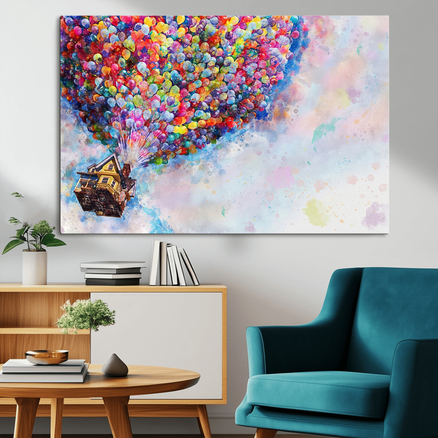 MGV-CV-36X24 - Don't Look Up Movie Canvas Wall Art - Vibrant Floating House and Balloons Scene, Tribute to Iconic