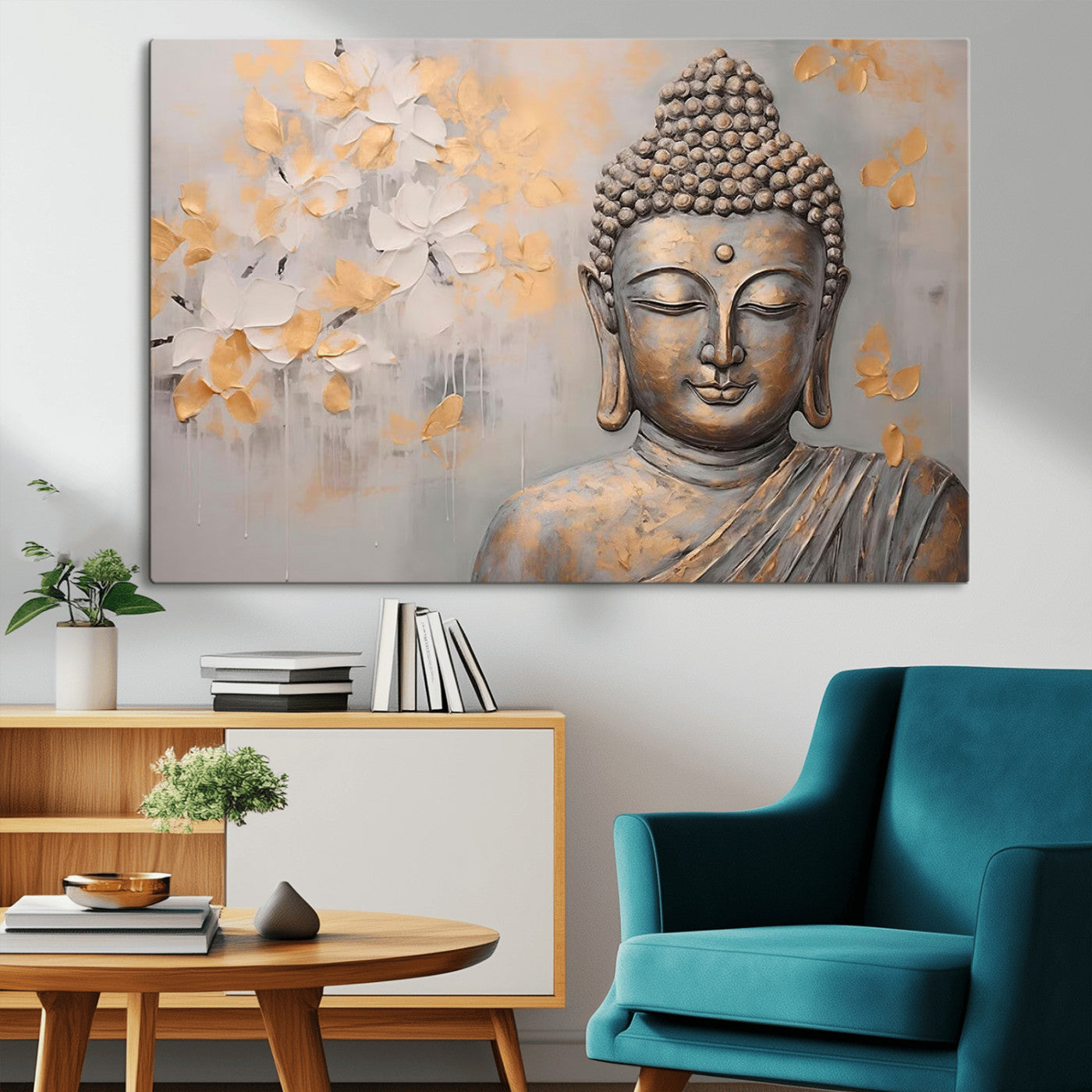 MGV-CV-36X24 - Abstract Buddha Statue Wall Art Canvas Print - Modern Meditation Decor for Living Room, Office, Yoga Studio Decor
