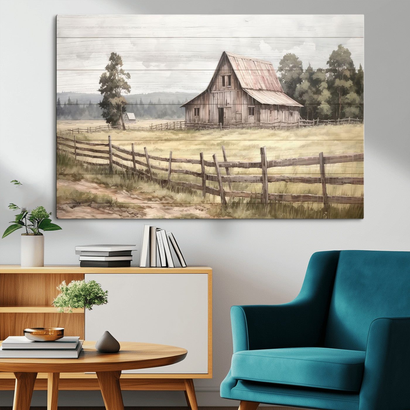 MGV-CV-36X24 - Rustic Farmhouse Barn Wall Art | 3-Panel Framed Gallery Wrap Giclee Canvas Print for Living Room, Farmhouse, or Office | Country Landscape Wall Art