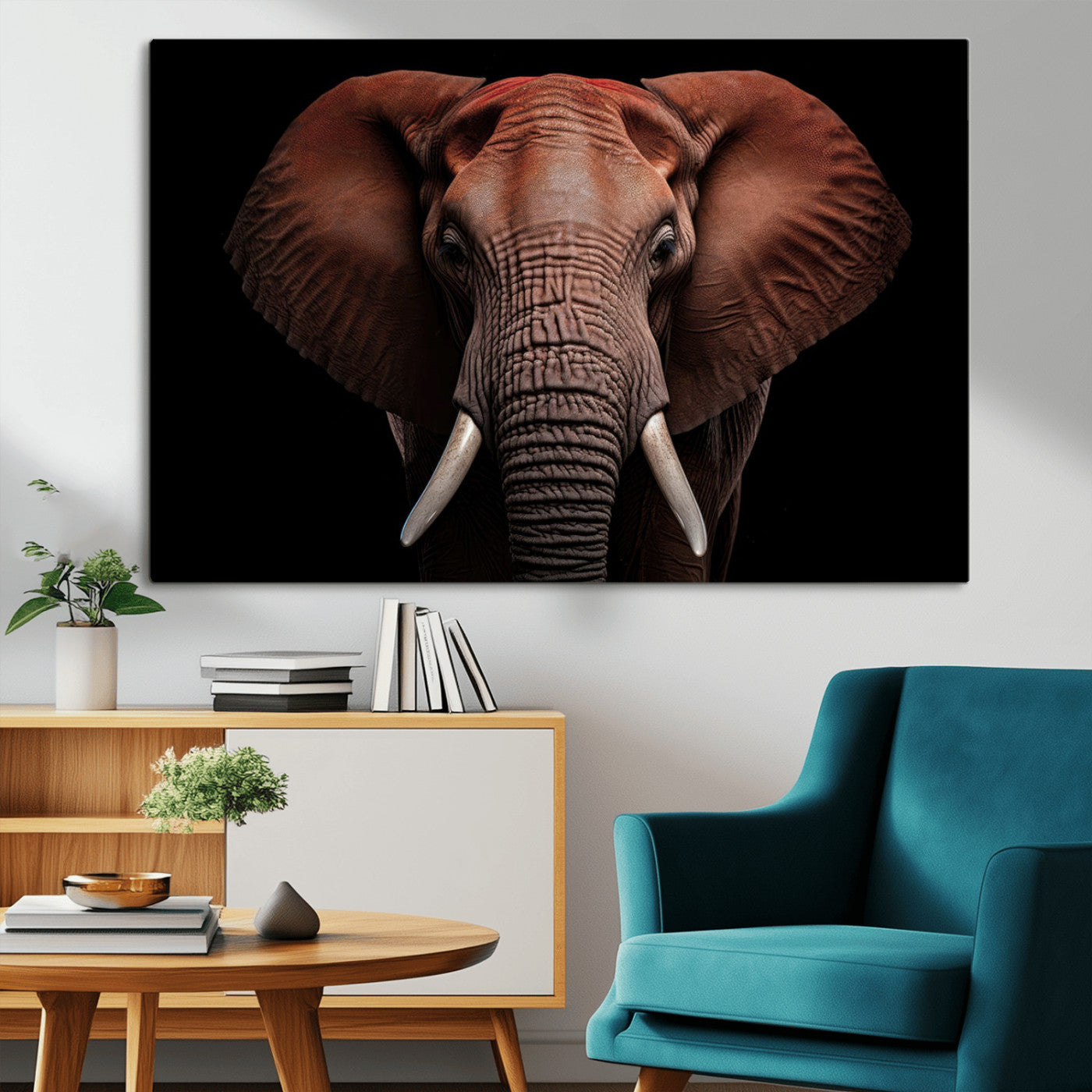 -Wild Elephant Wall Art Canvas Print, Africa Savannah Wild Animal Wall Decor Print