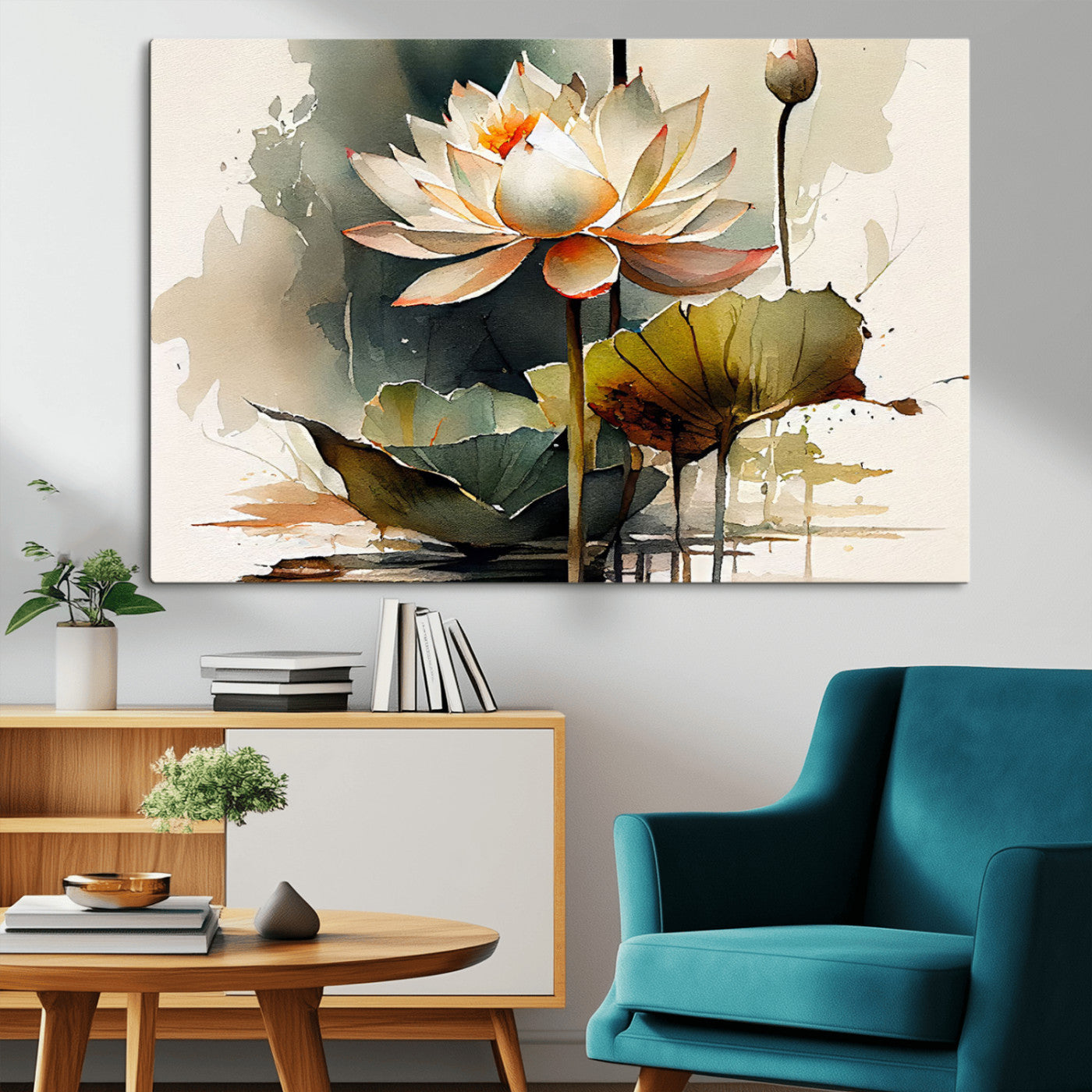 MGV-CV-36X24 - Lotus Flower Watercolor Canvas Print – A Symbol of Serenity and Growth, Captured in Soft Watercolors – Contemporary Wall Art for Tranquil Spaces