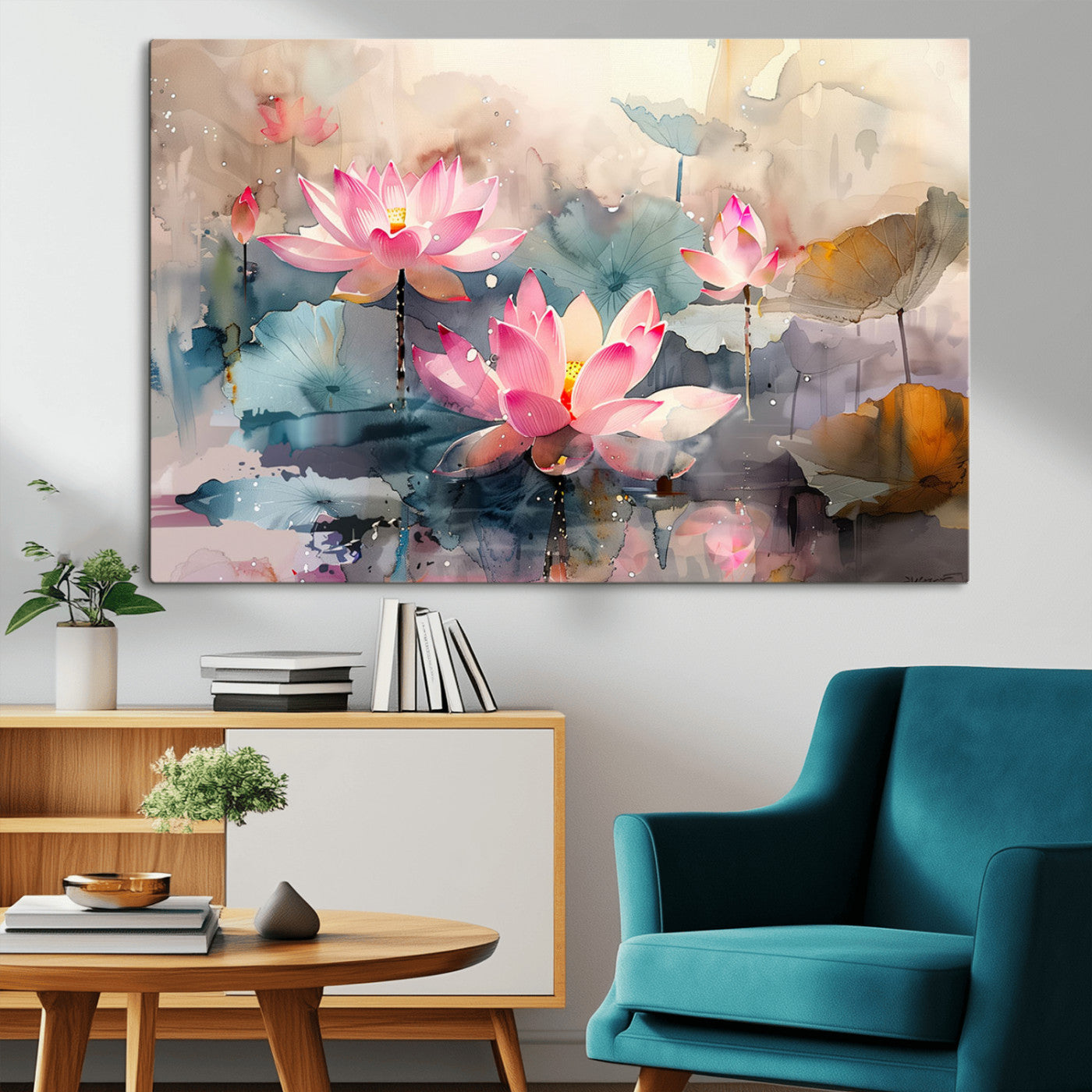 MGV-CV-36X24 - Lotus Flower Wall Art | 3-Panel Giclee Canvas Print of Pink Lotus Blossoms for Living Room, Bedroom, Office | Framed Lotus Floral Wall Art Decor Print