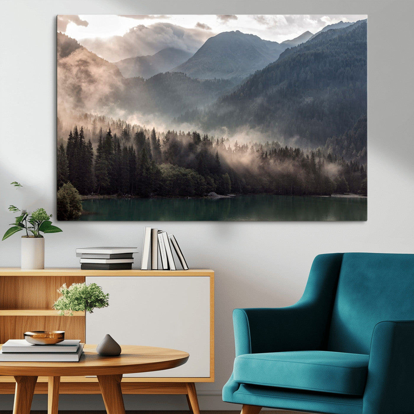 MGV-CV-36X24 - Foggy Mountain Canvas Print Forest Wall Art