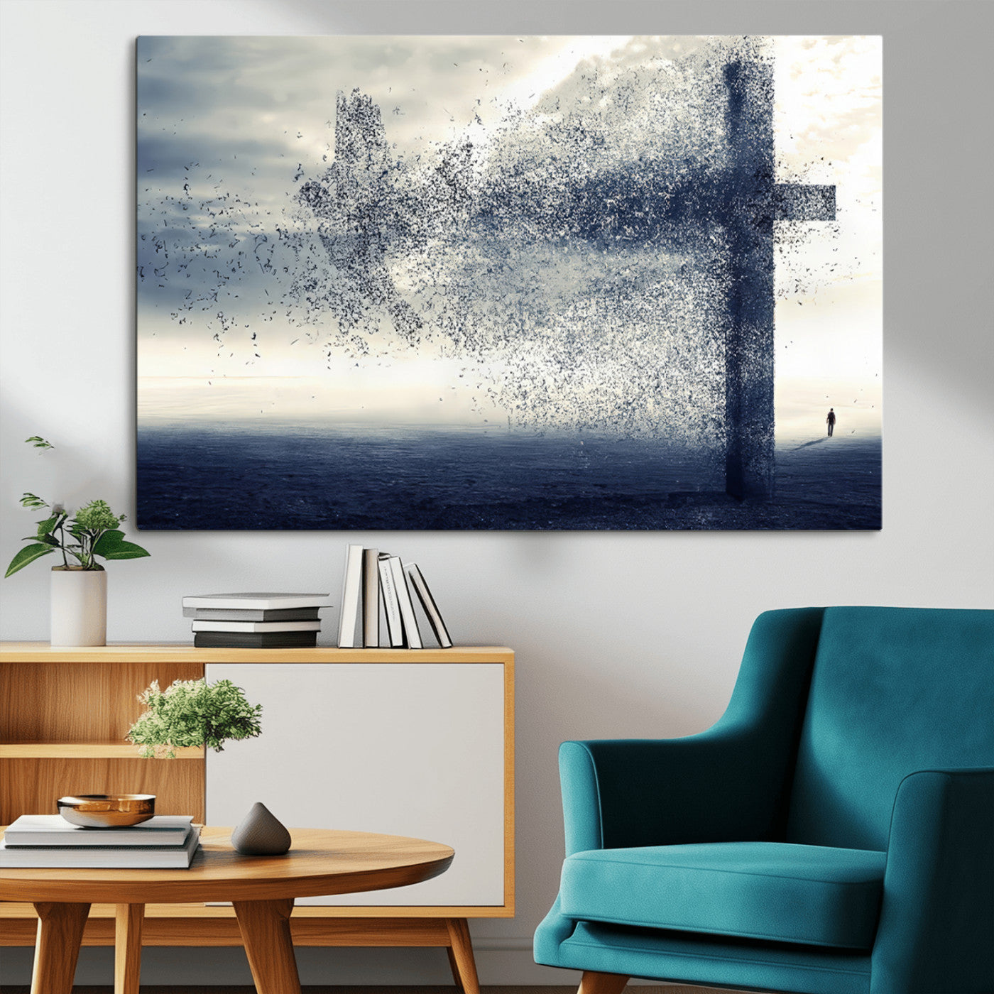 MGV-CV-36X24 - Jesus and the Fading Cross Wall Art Print – Symbol of Faith, Christian Wall Art Canvas Print, Framed and Ready to Hang