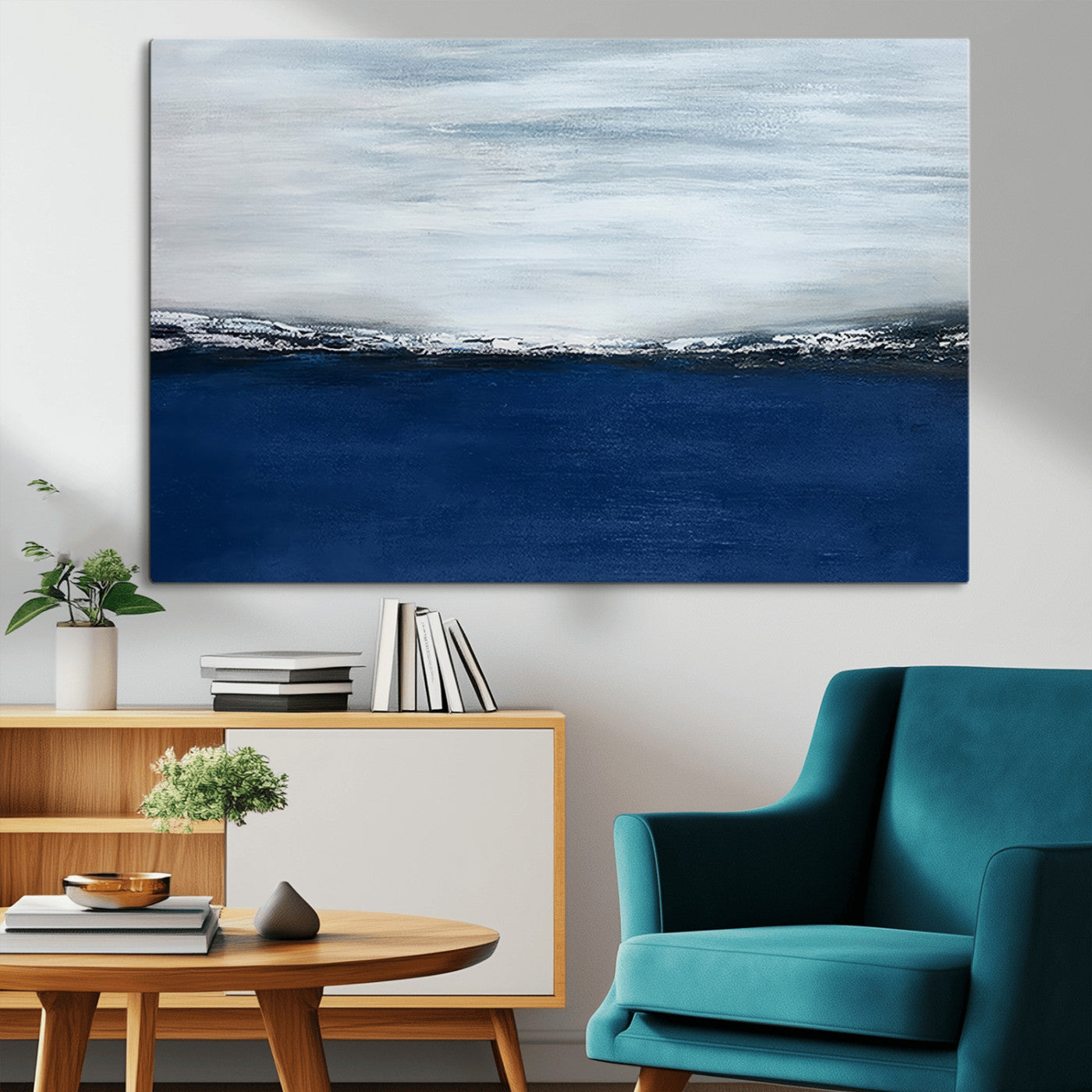 MGV-CV-36X24 - Navy Blue Abstract Wall Art Canvas Print