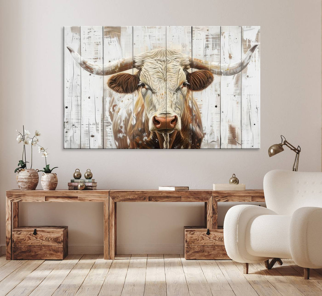 A Western-inspired Rustic Longhorn Bull Wall Art Canvas Set.