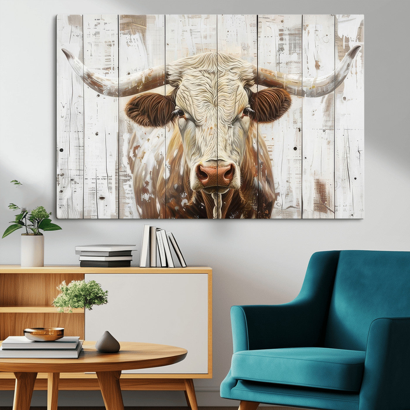 -Rustic Longhorn Bull Wall Art Canvas Set – Western-Inspired Farmhouse Décor - Ready to Hang