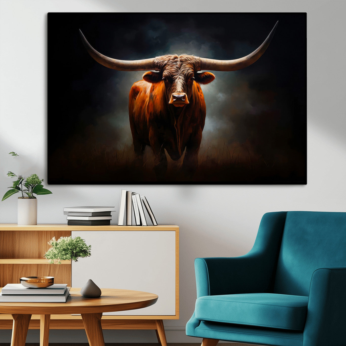 MGV-CV-36X24 - Abstract Texas Longhorn Wall Art Print | 3-Panel Large Texas Longhorn Canvas Print for Living Room, Office  Farmhouse Decor | Framed Longhorn Wall Art
