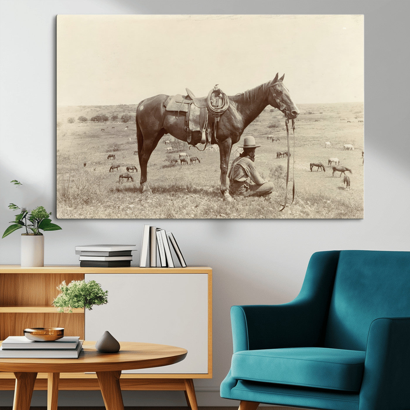 MGV-CV-36X24 - Cowboy Wall Art - Western Horse Canvas Print - Vintage Western Wall Art Canvas Print, Ready to Hang