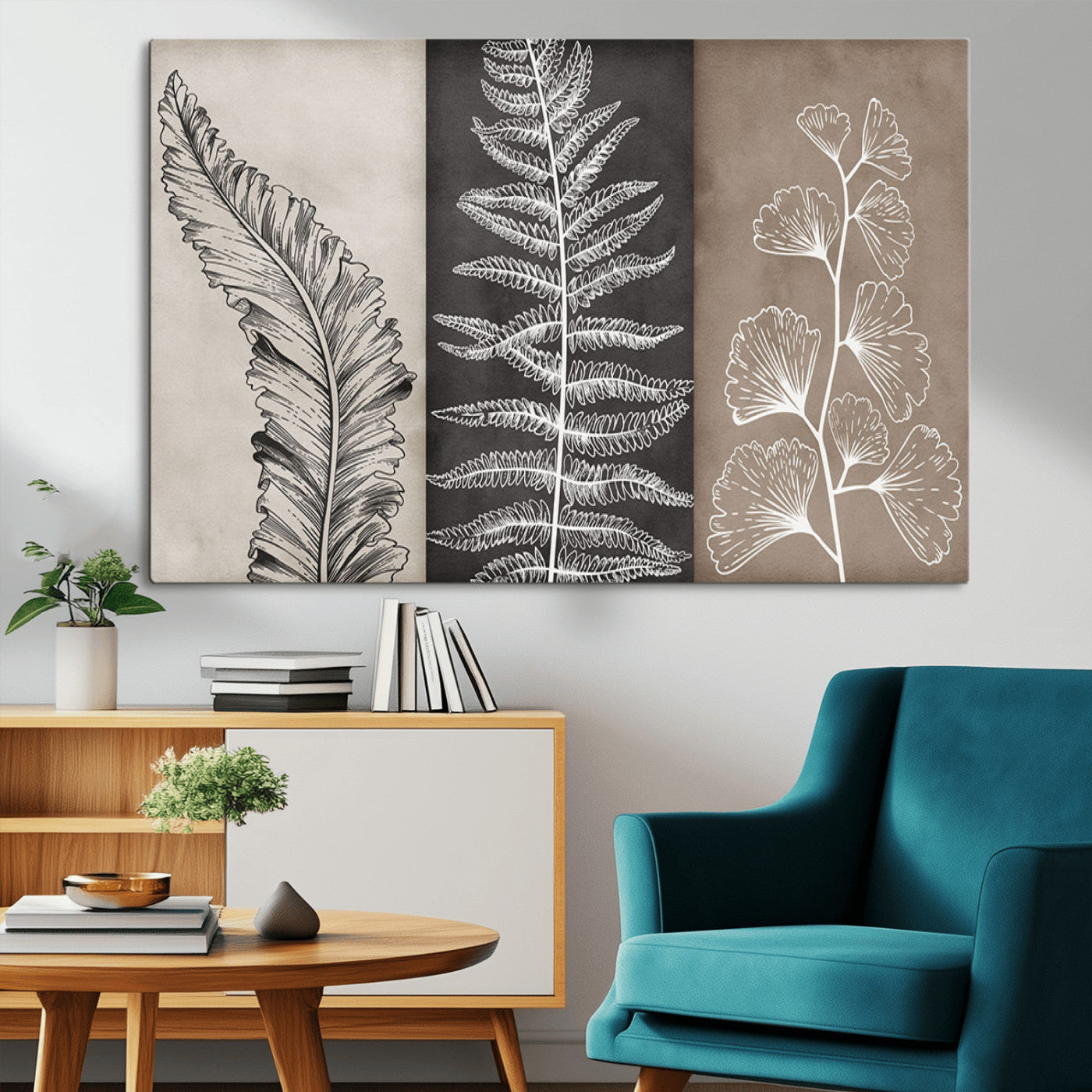 MGV-CV-36X24 - Botanical Leaf Art Collection Multi Panel Wall Art Canvas Print, Framed and Ready to Hang - Nature-Inspired Home Decor