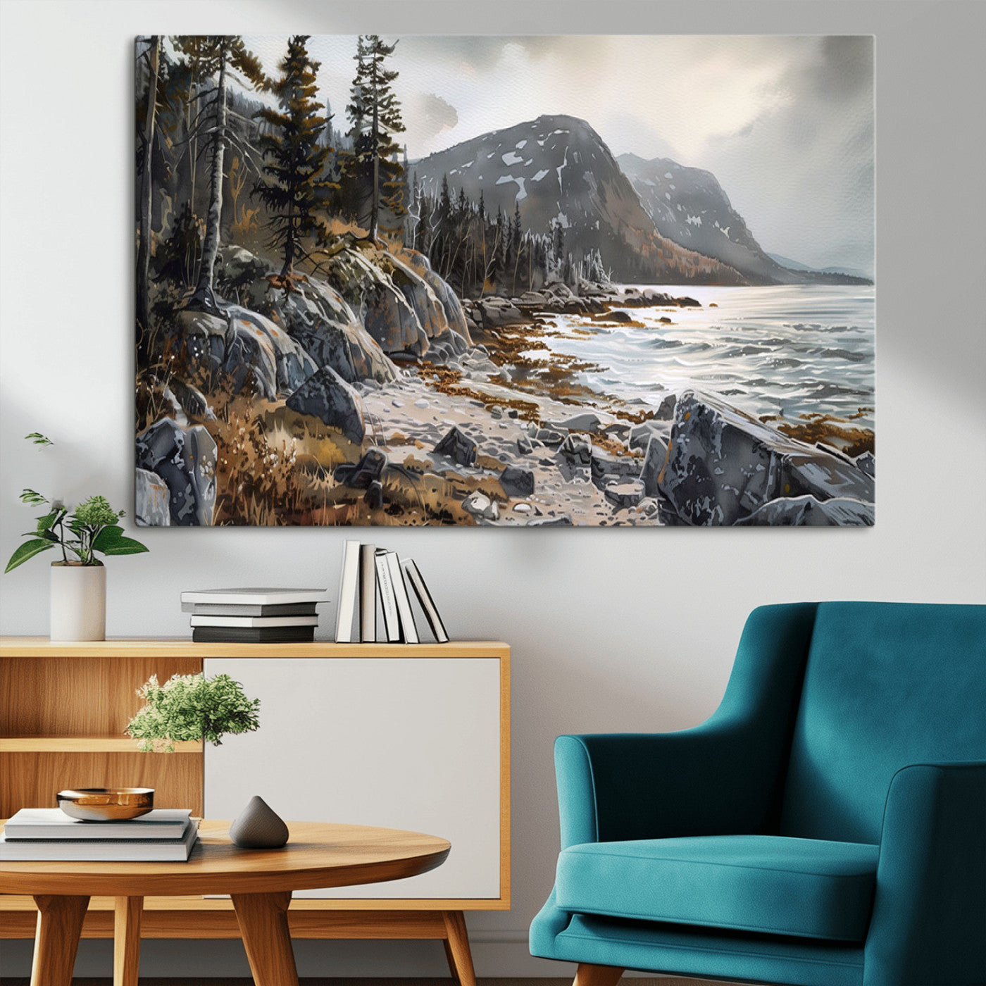-Serene Coastal View of Acadia National Park - Stunning 3-Panel Wall Art Canvas Print, Framed, Ready