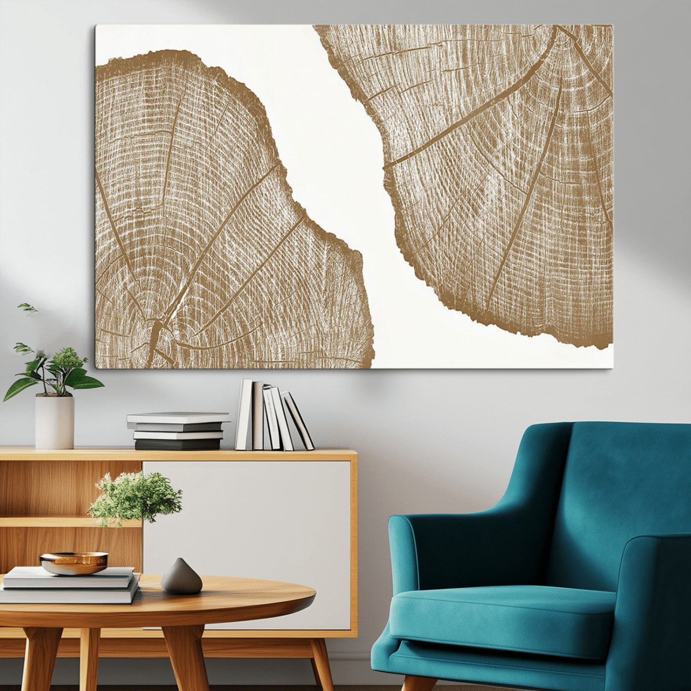 -Rustic Brown Tree Ring Wall Art Canvas Print – Framed and Ready to Hang – Elegant Nature-Inspired