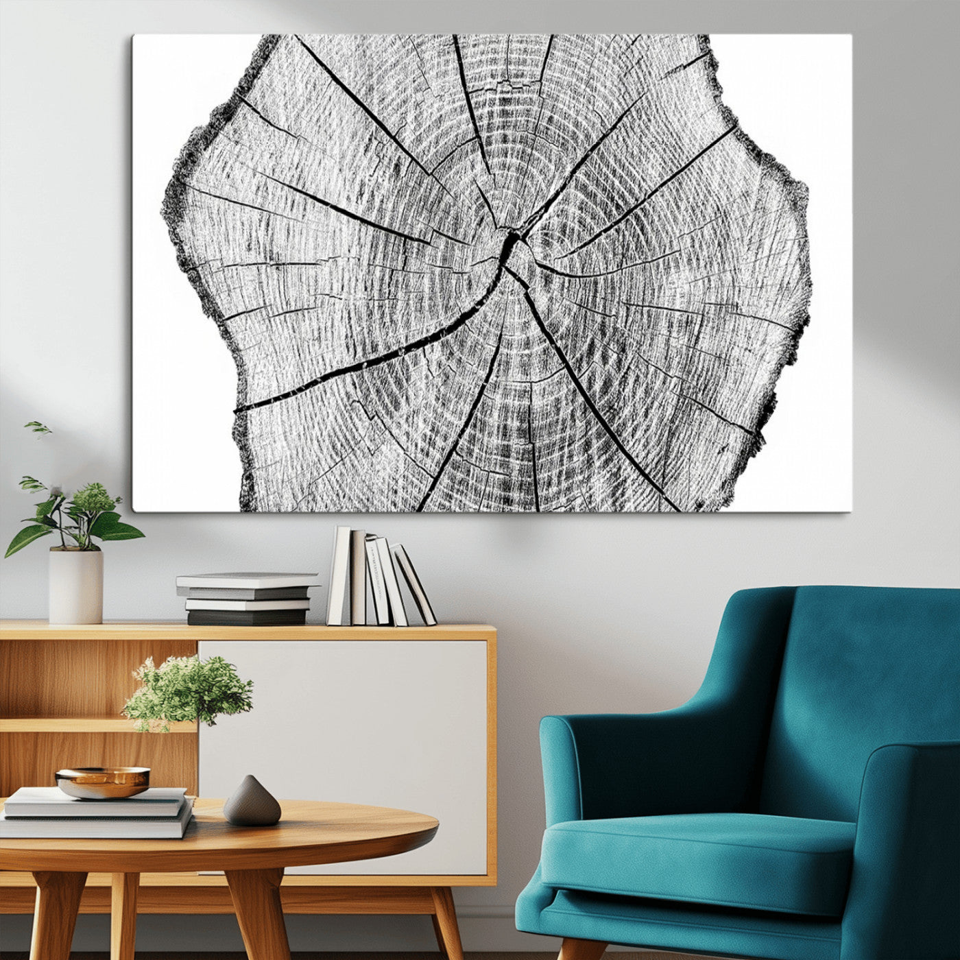 -Rustic Tree Ring Wall Art Canvas Print – Framed and Ready to Hang – Perfect for Nature-Inspired and