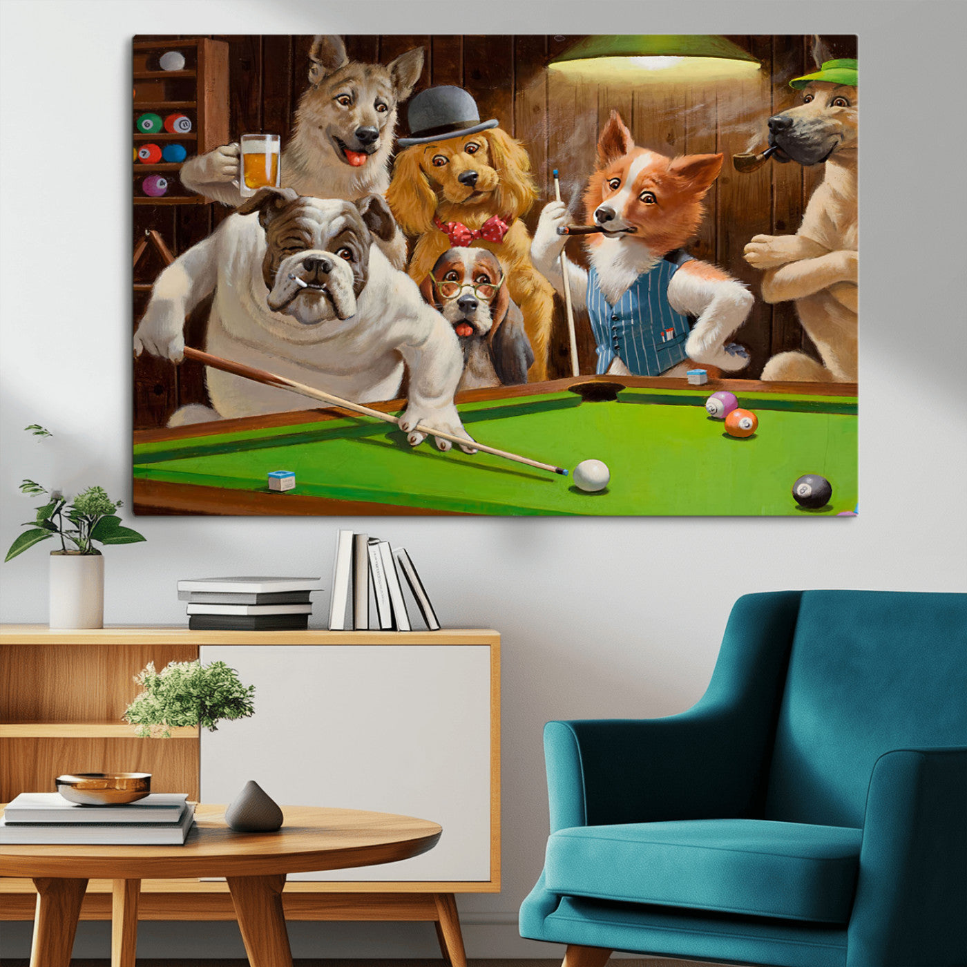 MGV-CV-36X24 - Dogs Playing Pool Canvas Wall Art Funny Gifts Dog Print