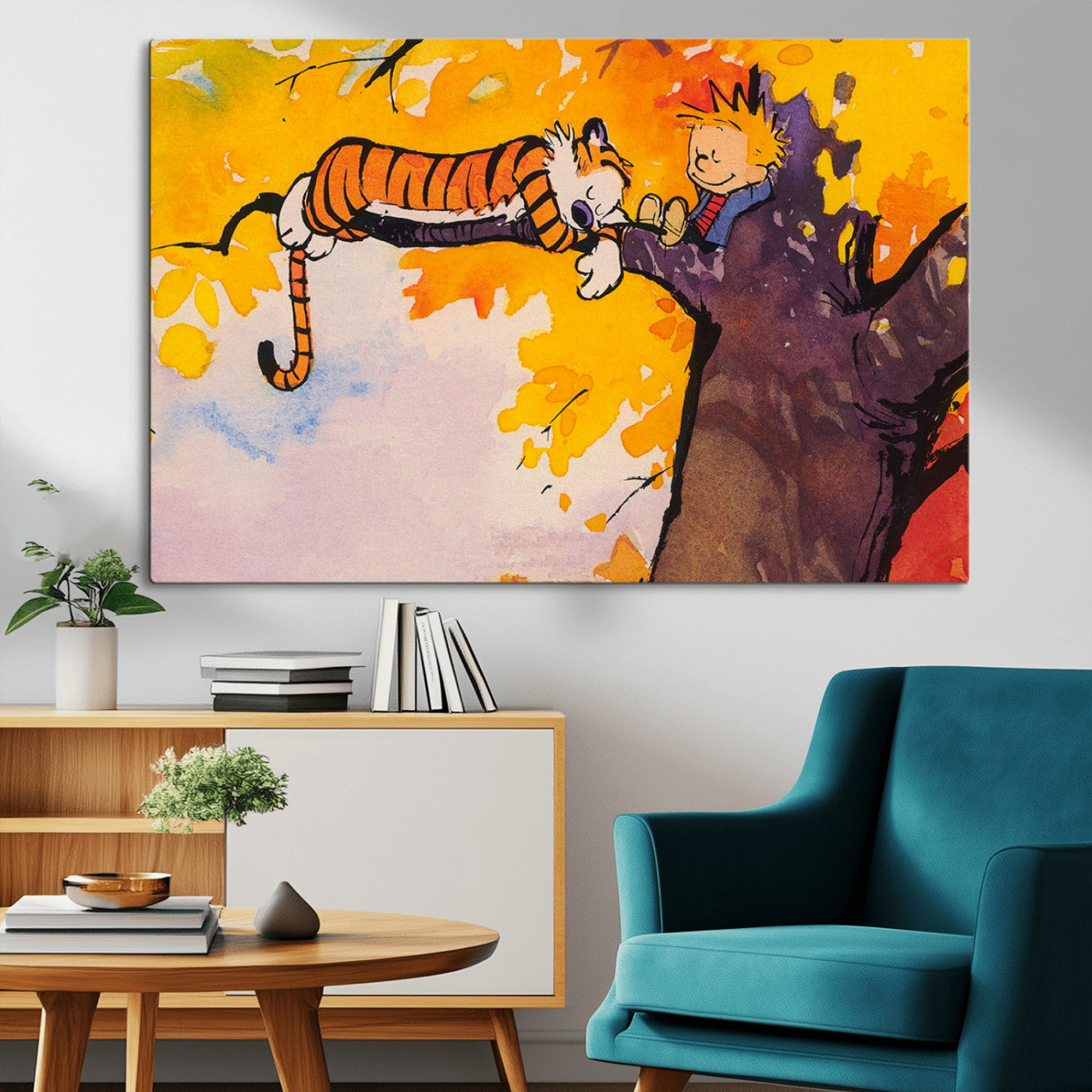 MGV-CV-36X24 - Calvin and Hobbes Tree Scene Canvas Print | 3 Panel Large Wall Art for Living Room or Kid’s Room,
