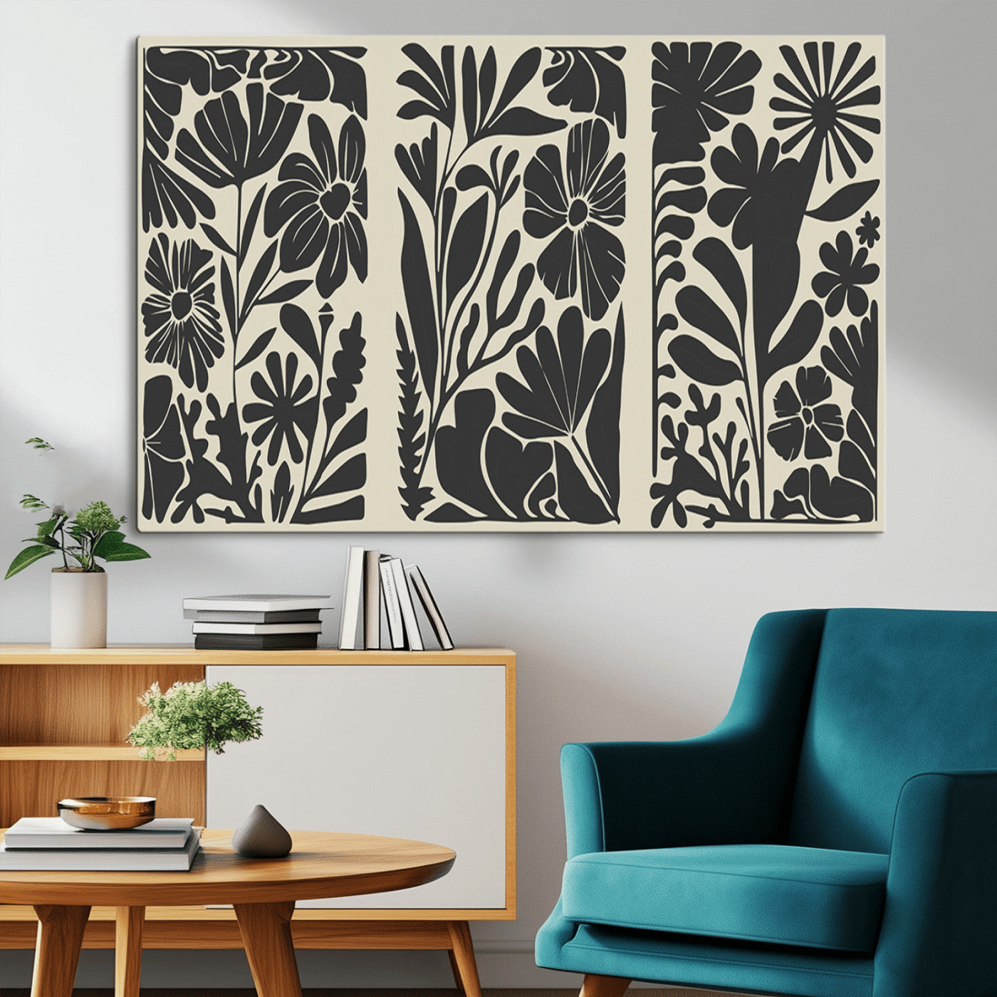MGV-CV-36X24 - Modern Botanical Wall Art - Floral Black and White Canvas Print, Framed, Ready to Hang