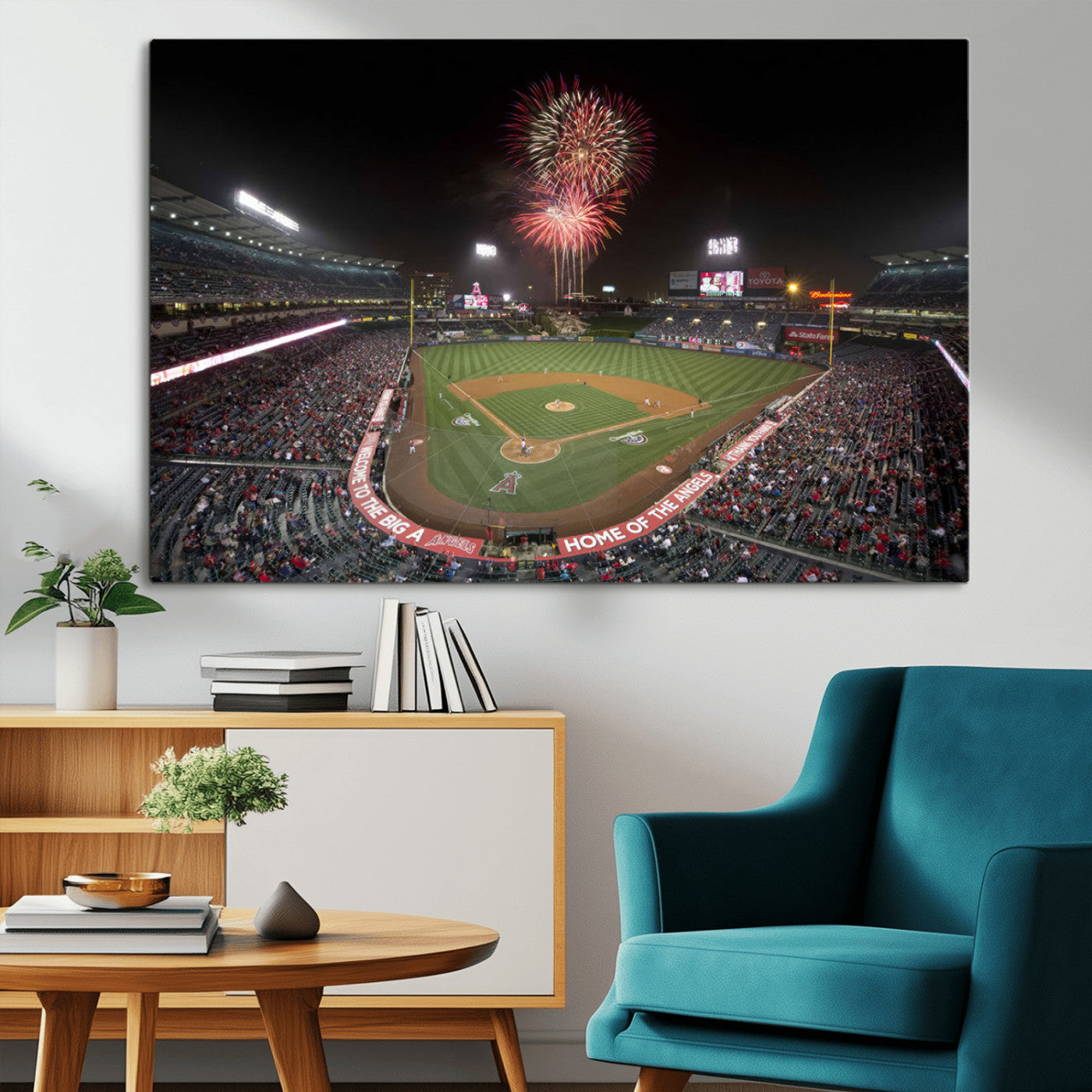 MGV-CV-36X24 - Fireworks at Angel Stadium – Los Angeles Angels Night Game Canvas Print, Framed, Ready to Hang