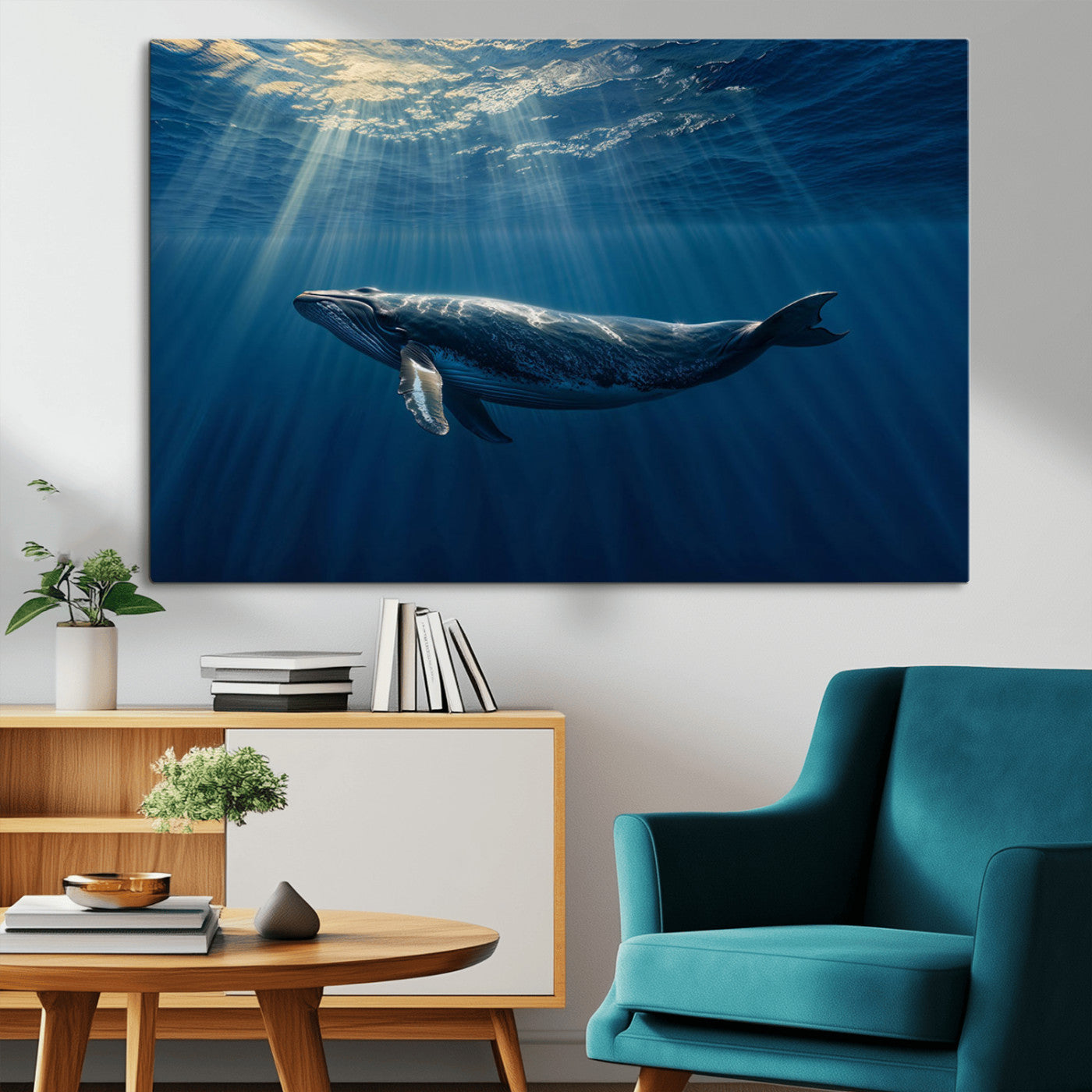 -Whale under Ocean Wall Art Canvas Print
